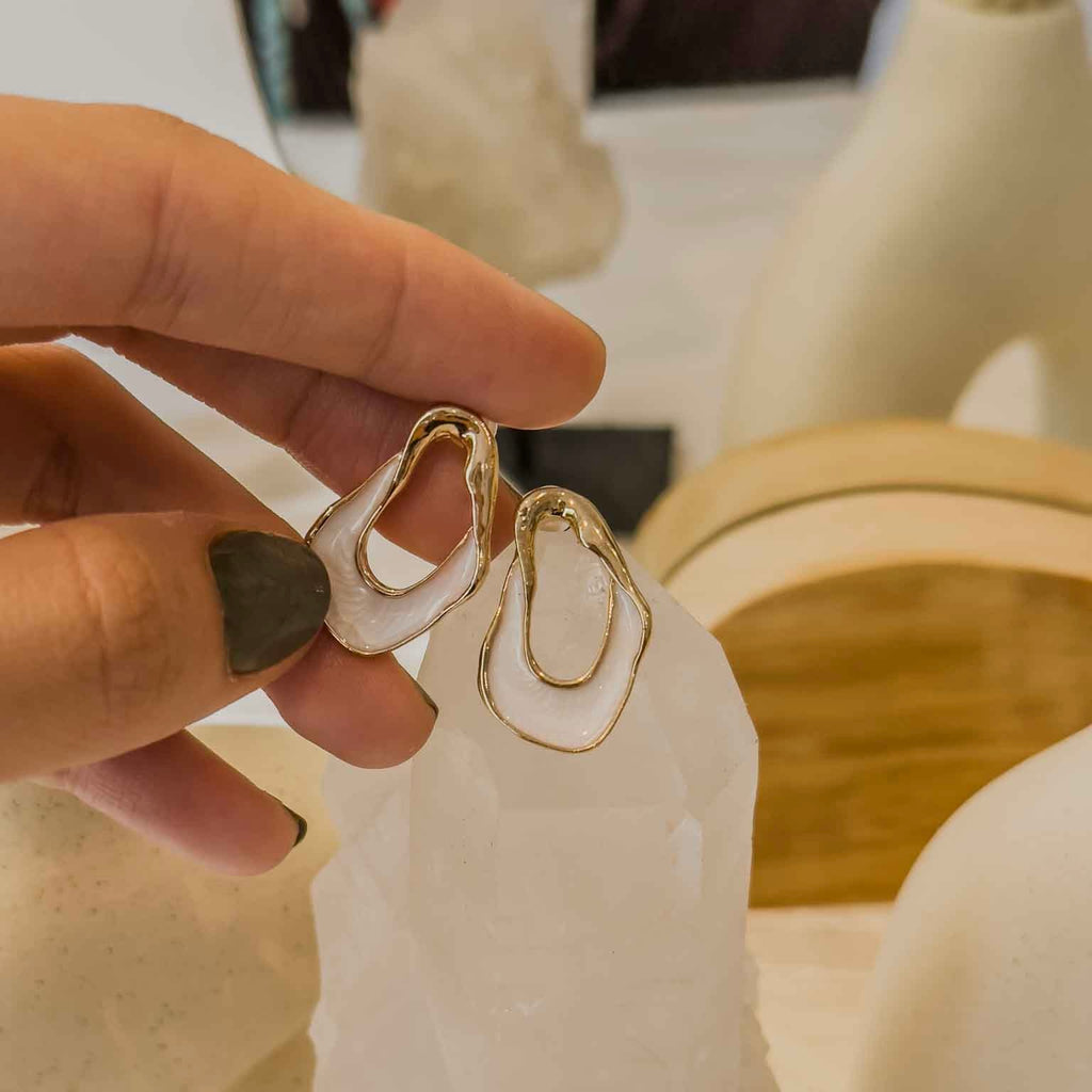 Abstract Milky White Enamel Earrings-Stainless Steel