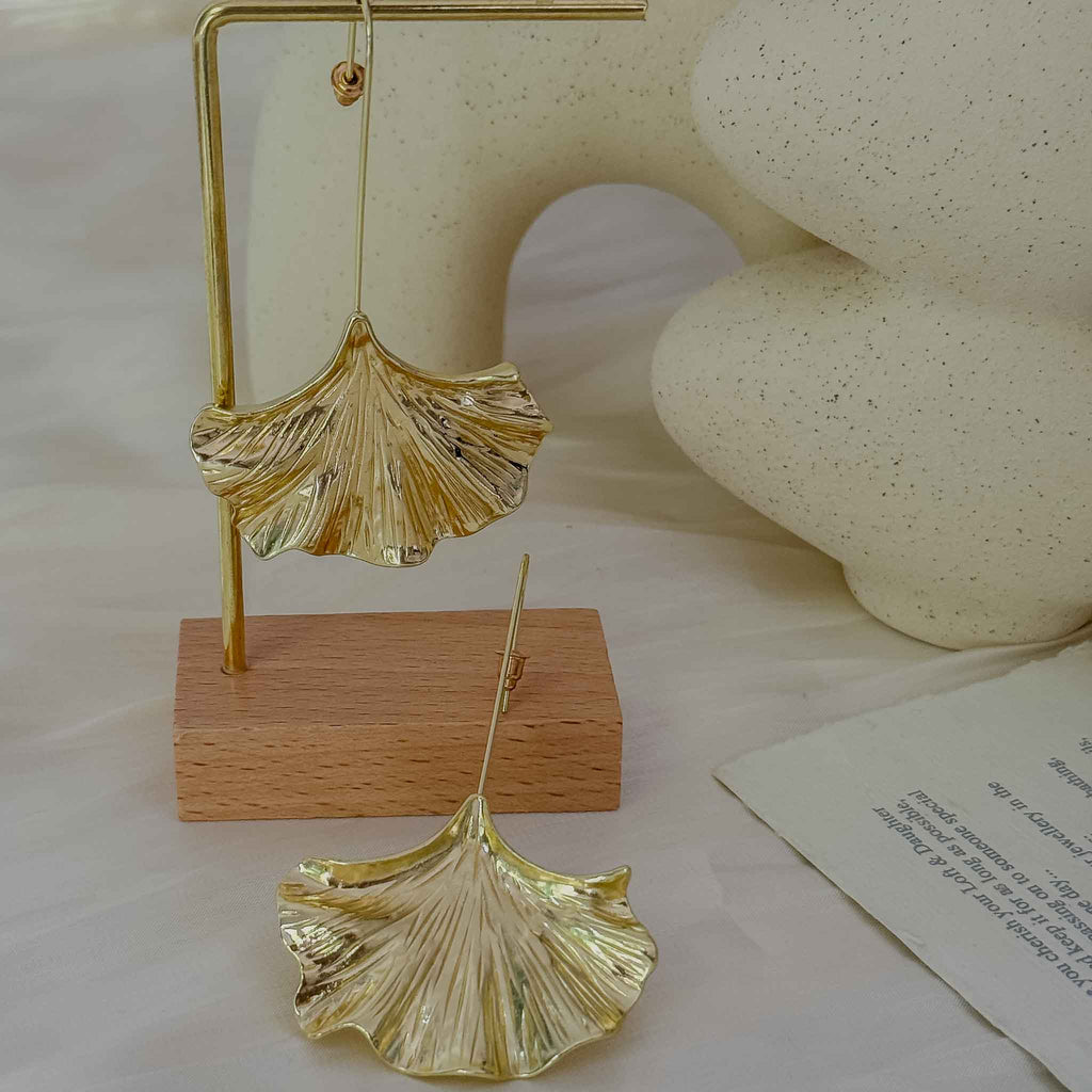 Gold Leaf Drop Earrings – Lightweight Statement Design