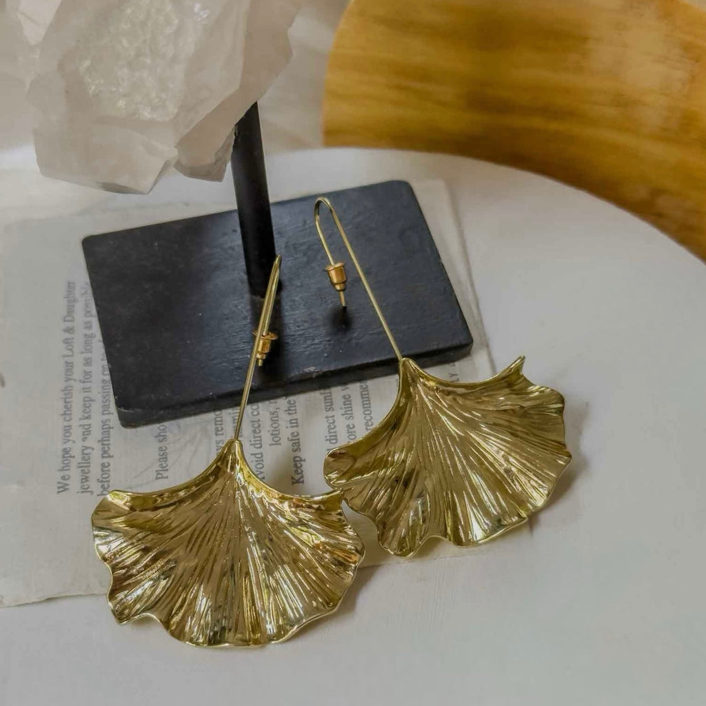 Gold Leaf Drop Earrings – Lightweight Statement Design