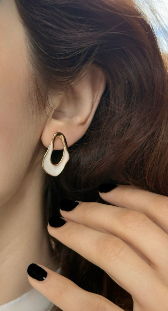 Abstract Milky White Enamel Earrings-Stainless Steel